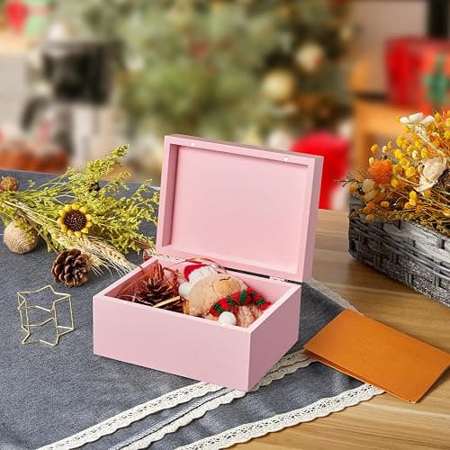 DRASTAR Wooden Box, Small Keepsake Box, Memory Box for Keepsakes, Cute Jewelry Box, Wedding Memory Box with Lids, Pink Decorative Box thumbnail 7