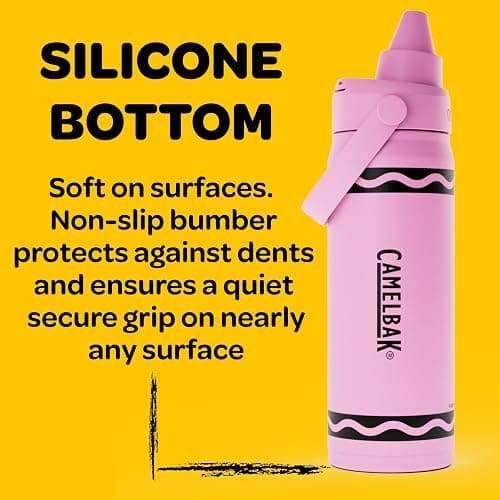 CamelBak Crayola Chug Stainless Steel Water Bottle 16oz, Carnation Pink | Vacuum Insulated Steel, Spill Resistant Chug Lid, Durable Stainless Steel, Protective Silicone Base, Easy Carry Design thumbnail 7