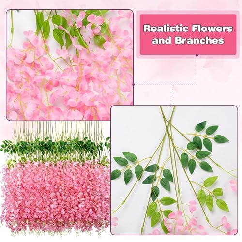Alotiki Pink Wisteria Hanging Flowers, 50 Pack Fake Hanging Flowers | Artificial Flowers for Outdoors, Fake Flowers Garland for Backdrop, Home Garden Wedding Decor, Wisteria Garland Wedding Arch thumbnail 5