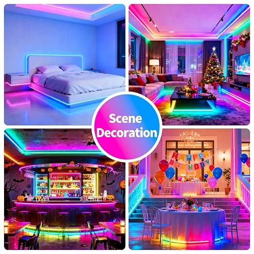 LCTKJTP LED Strip Lights,RGB Music Sync Color Changing Led Lights with Smart App Control Remote & Remote Control for Room,Part,Essential,Sense of Atmosphere Decoration(100FT-2 Rolls of 50ft) thumbnail 7