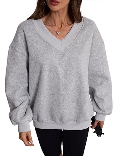 Hilinker Womens V Neck Oversized Sweatshirts Casual Drop Shoulder Long Sleeve Pullover Tops thumbnail 4