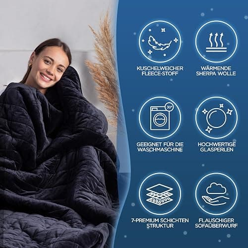 Samthus Gewichtsdecke 135x200cm 9kg Sherpa Fleece - Oeko-Tex Zertifiziert - Therapiedecke & Entspannungsdecke - Besser schlafen mit unserer schweren Bettdecke - Weighted Blanket - Schwarz thumbnail 5