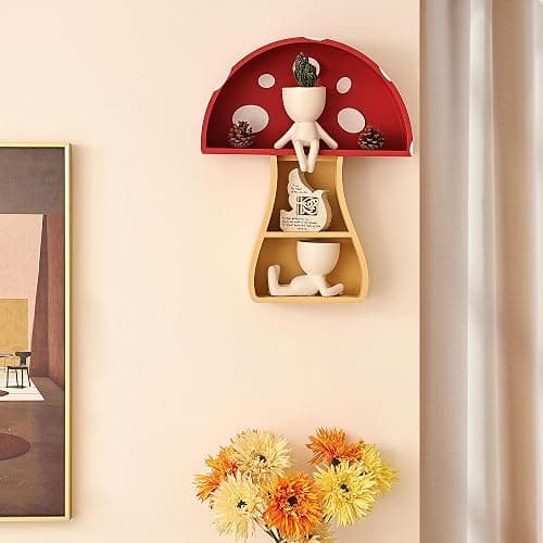 Fungi Fun Floating Mushroom Shelf, Fun & Whimsical Wall Decor for Nursery, Bedroom, Kitchen & Bathroom, Unique Wall Shelves for Living Room - Adorable Mushroom Stuff & Room Decor, Ideal for Gifts thumbnail 7