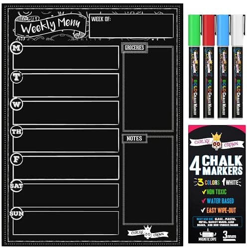 Chalky Crown - Meal Planner Board - Magnetic Dry Erase Menu Board for Fridge Includes 4 Liquid Chalk Markers - Weekly Meal Planner - Blackboard, Grocery List for Kitchen Refrigerator - Black thumbnail 8