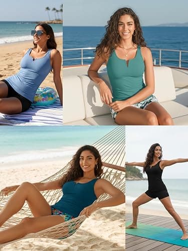 Daci Womens 2 Piece Tankini Swimsuits - Tummy Control Bathing Suit with Shorts V Wire Tankini Top Ribbed Swimwear thumbnail 2