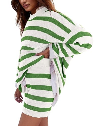 LAMISSCHE Womens Oversized Lounge Sets 2 Piece Outfits Striped Matching Pajama Set Long Sleeve Sweater Set thumbnail 2