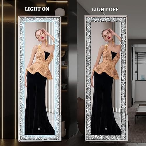 Hasipu 55"×20" LED Full-Length Mirror Crystal Crush Diamond, Wall Mounted Diamond Mirror Leaning for Living Room Bedroom Dimming & 3 Color Modes thumbnail 4