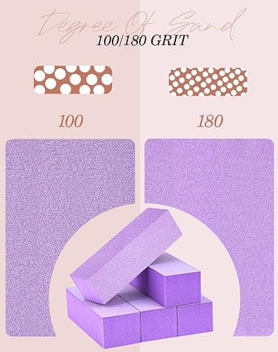 Maryton Nail Buffer Block, Medium/Fine Grit 100/180 Finishing Buffers for Acrylic Nails Gel Polish Nails, 3 Way Professional Pedicure Manicure Buffer Kits, 5 Count (Purple) thumbnail 3