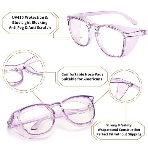 Alsenor Safety Glasses Anti Fog Goggles Protective Eyewear Blue Light Blocking Anti Dust UV Protection Glasses For Men Women (Lilac) thumbnail 4