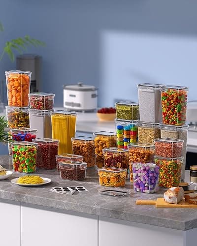Airtight Food Storage Containers with Lids, 15 PCS Kitchen and Pantry Organization Canisters, BPA-Free, PVC-Free, Food-grade Plastic Leak-proof Jars for Cereal, Flour, Sugar, Extra 24 Labels & Marker thumbnail 2