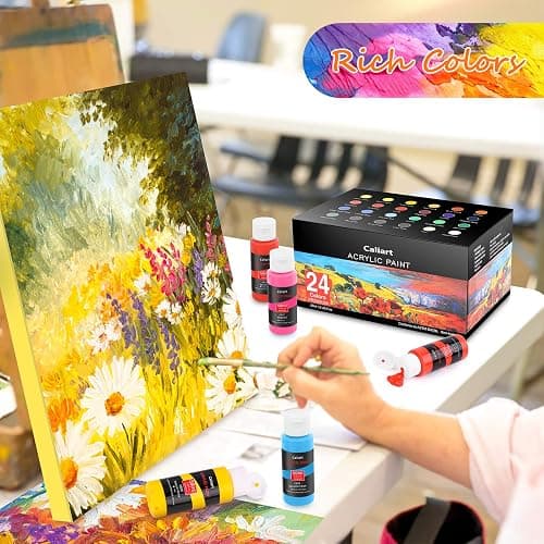 Caliart Acrylic Paint Set with 12 Brushes, 24 Colors Wood Craft Paints for Adult Artist Beginner Painter, Rich Pigments, Halloween Pumpkin Canvas Ceramic Rock Painting Art Kit Supplies thumbnail 5