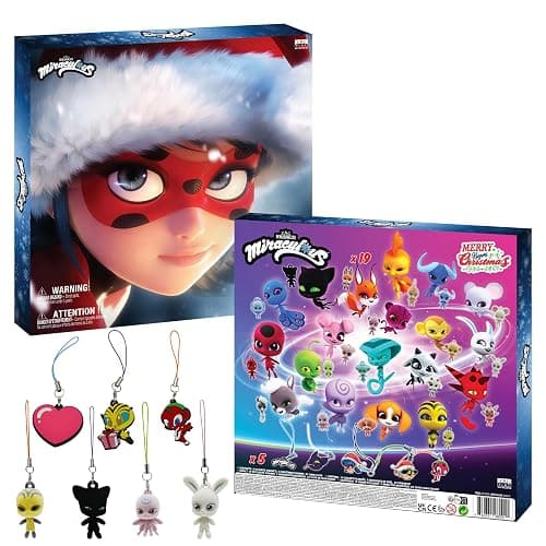 Miraculous Ladybug Ultimate Advent Kwami Calendar - 24 Days of Miniature Kwamis & EVA Seasonal Charms - Christmas Countdown Calendar with Hooks & Ribbons, Festive Collectible Toys for Kids Holiday Joy thumbnail 2