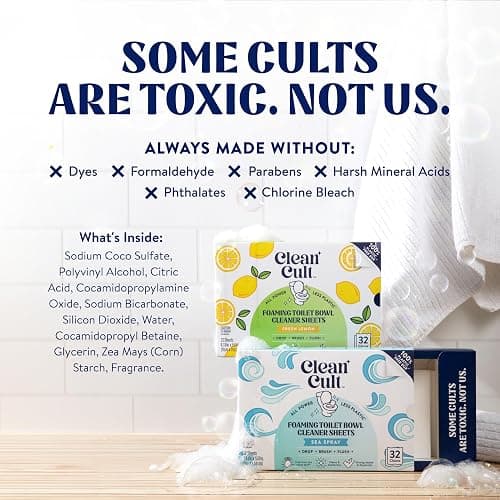 Cleancult Toilet Bowl Cleaner Sheets - Dissolvable, Septic Safe, Effective Cleaning, Removes Stains & Rings, Cleans & Deodorizes - 32 Uses - Fresh Lemon Scent - Plastic-Free Packaging,(Pack of 2) thumbnail 5