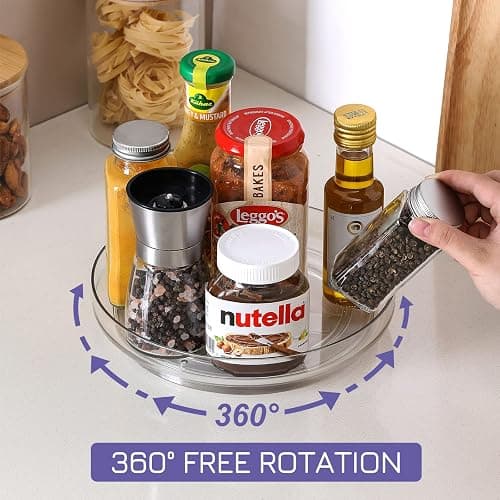 4 Pack 9 Inch Clear Acrylic Lazy Susan, Non-Skid Turntable Organizer for Cabinet, Kitchen, Pantry Organization Storage, Refrigerator, Vanity Makeup, Bathroom Countertop Organizing, Rotating Spice Rack thumbnail 5