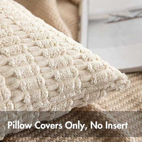 MIULEE Pack of 2 Corduroy Decorative Throw Pillow Covers 18x18 Inch Soft Boho Striped Pillow Covers Modern Farmhouse Home Decor for Sofa Living Room Couch Bed Cream White thumbnail 4