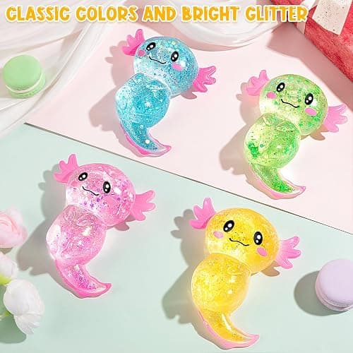 LSGYPAQ 4PCS Glitter Stress Relief Axolotl Toy Cute Malt Sugar Filled Sensory Fidget Toy for Kids Adults Soothing Birthday Party Favors Gift (4 Colors) thumbnail 2