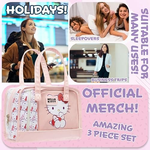 Get Trend Hello Kitty Sanrio Kawaii Makeup Bag 3 Pc Set for Girls, Teens | Clear Travel Toiletry Bag with Handles, Zipped Cosmetic Case & Makeup Pouch for Skincare, Brushes, Gifts for Girls, Women thumbnail 5