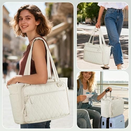 Yarwo Lightweight Teacher Tote Bag for Women, 15.6 inch Laptop Work Bag with Accordion File Pocket & Cup Holder thumbnail 8