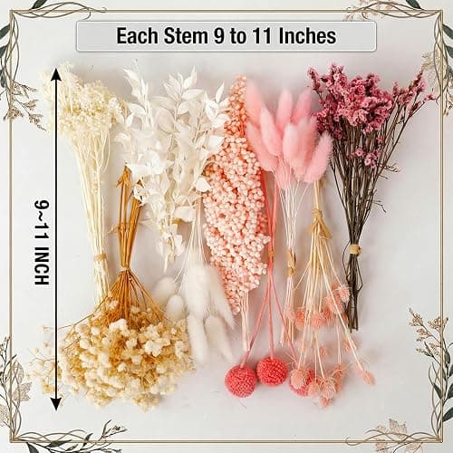LUXEEASE DIY Boho Dried Flowers Bouquet 141 Stems, 9 Kinds Natural Preserved Flowers (Pink/White) Mini Dried Flower Arrangements for Home Wedding Centerpiece thumbnail 2