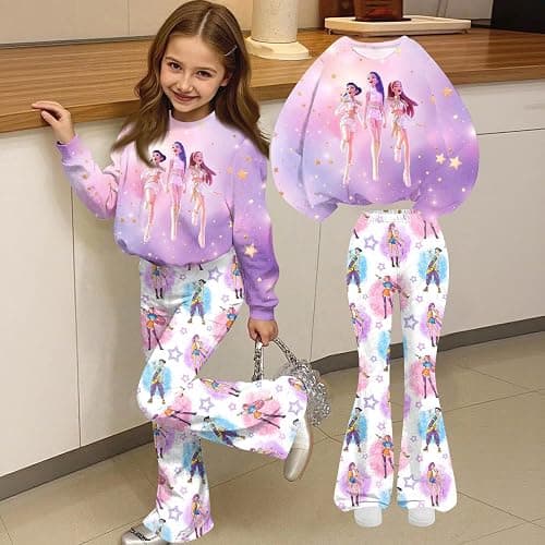 BTLYUIOAPE Demon Movie HUNTR/X T-shirt+Pants Print Outfits Set for Unisex Kids Cartoon Adventure Y2K Long Sleeve Costume thumbnail 3