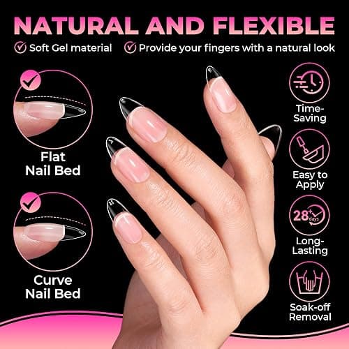 UNA GELLA 510Pcs Almond Gel Nail Tips 15 Sizes Pre-Etched Full Cover | Almond Clear Press on Nails Acrylic False No C Curve Nail Tips for Press on Nail Extensions Home DIY Salon thumbnail 4