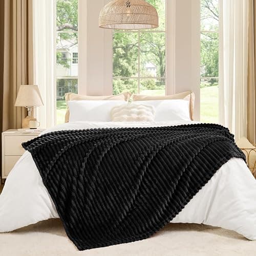 BEDELITE Ribbed Jacquard Black Fleece Throw Blanket for Couch, 50x60 Inch | Soft Warm Decorative Fluffy Blanket, Cozy Plush Lightweight Fuzzy Throw Blanket for Bed Sofa Home Room Decor, Gift for Women thumbnail 6