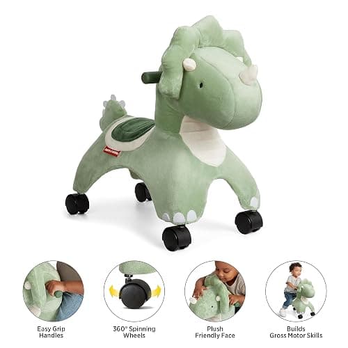 Radio Flyer Dash The Rolling Dinosaur Ride On, Ages 1-3, EZ-Glide 360-degree Wheels, Easy Grip Handles, Soft Plush Face, Ideal for Active and Imaginative Play, Toddler Ride On Toys thumbnail 3
