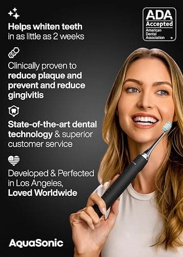 Aquasonic Black Series Ultra Whitening Toothbrush – ADA Accepted Electric Toothbrush- 8 Brush Heads & Travel Case – 40,000 VPM Electric Motor & Wireless Charging - 4 Modes w Smart Timer thumbnail 6