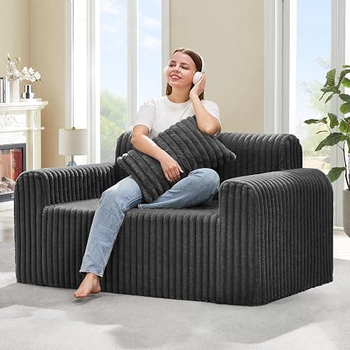 Hobestluk Couch Sofa 2-Seater Foam Sofa Loveseat for Small Spaces Comfy Sofas with Removable Cover Furry Couch with Pillows for Living Room, Bedroom, Apartment, Office (Black, Loveseat) - Image 1