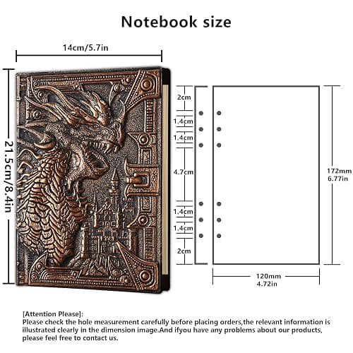 Ancient Deer DND Notebook/Journal, Unique 400 Page Book with 3D Dragons Leather Refillable 6-rings binder and Bookmark for dungeons and dragons D&D dice accessories Role Playing Games,Great DND Gifts thumbnail 3
