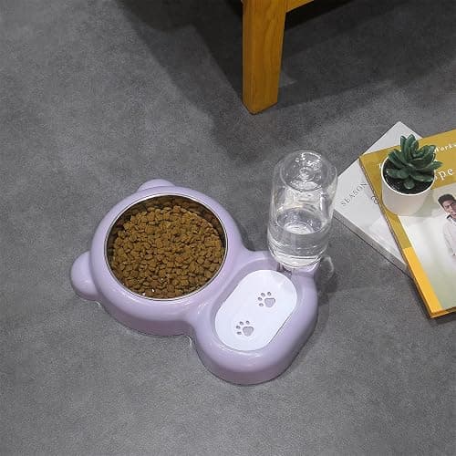 Dog Bowls, Cat Food and Water Bowl Set with Water Dispenser and Stainless Steel Bowl for Cats and Small Dogs - Purple thumbnail 8