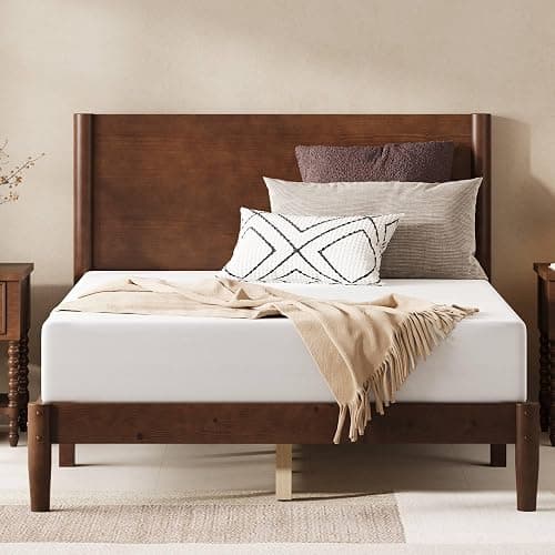 AMERLIFE Solid Wood Full Bed Frame, Mid Century Bed with Headboard, Walnut | Platform Bed with Full Panel Headboard, Noise-Free & Cylindrical Legs, No Box Spring Needed, Under-Bed Storage thumbnail 3