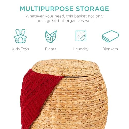 Best Choice Products Vintage Multipurpose Hyacinth Storage Basket, Plant Décor, Handwoven Organizer Tote for Bedroom, Living Room, Bathroom, w/Lid - Natural thumbnail 6