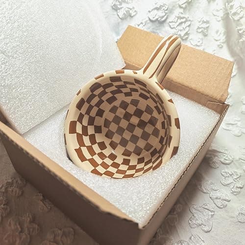 Miaexaugsh 6.8oz Irregular Ceramic Coffee Mug, Brown Checkered | 6.8oz, Irregular Handmade pottery, dishwasher & microwave safe, perfect for office or home thumbnail 9