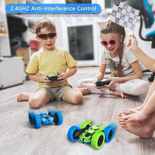 Hamdol Remote Control Car for Kids, 360° Rotating Double-Sided RC Car with LED Headlights, 4WD 2.4GHz Electric Rechargeable Toy Vehicle for Boys and Girls, Perfect Birthday thumbnail 2