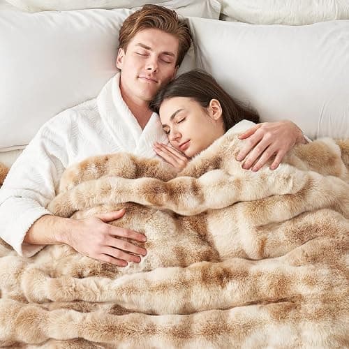 Cozy Bliss Faux Fur Throw Blanket for Couch, Fuzzy Soft Plush Thick Bubble Blanket for Sofa Bedroom Living Room, 50 * 60 Inches Tie-dye Beige thumbnail 3