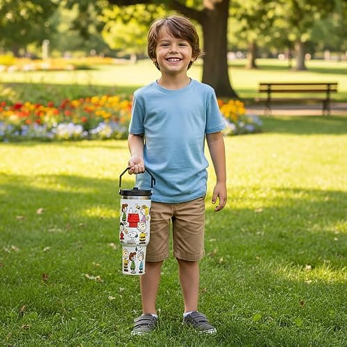 Bioworld Peanuts All-Over Character Print White 40 Oz Stainless Steel Water Bottle thumbnail 8