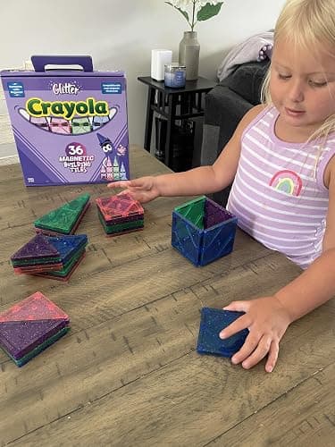 CreateOn Crayola Glitter Magnetic Tiles, Building Set for Kids, Magnetic Building Toys for Kids, STEM Easter Toys for Boys and Girls Ages 3 and Up, 36-Piece Set (Glitter) thumbnail 8