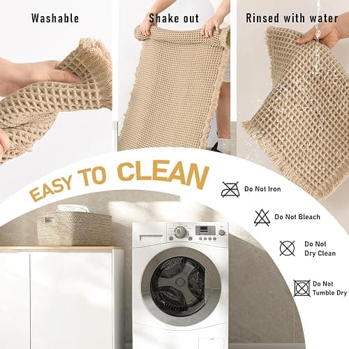 JIUZHEN Set of 2 Waffle Bath Mats Boho Non Slip Bath Rugs Washable Bathroom Rugs Super Absorbent Waffle Mats Ultra Soft Fast Drying Mat for Bathroom Floor, Tub, 16" x 24" +20" x 32", Brown thumbnail 7