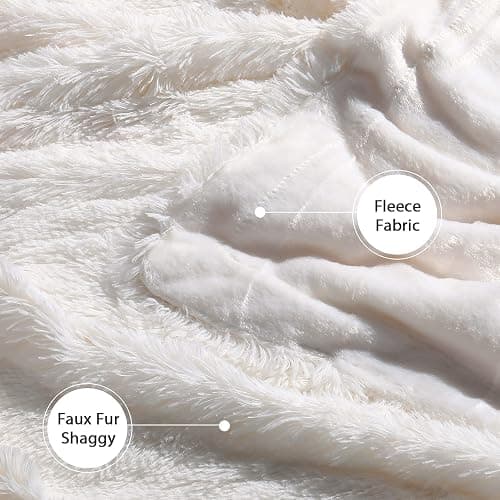 Tuddrom Decorative Extra Soft Fuzzy Faux Fur Throw Blanket 50" x 60",Solid Reversible Long Hair Shaggy Blanket,Fluffy Cozy Plush Comfy Microfiber Fleece Blankets for Couch Sofa Bedroom,Cream White thumbnail 6