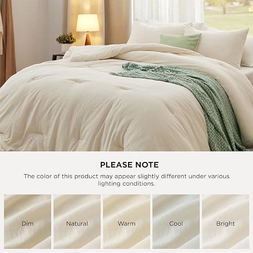 Bedsure Queen Size Comforter Set, Cream Soft Prewashed Bedding for All Seasons, 3 Pieces GentleSoft™ Warm Down Alternative Bed Set, 1 Lightweight Comforter (90"x90") and 2 Pillowcases (20"x26") thumbnail 7
