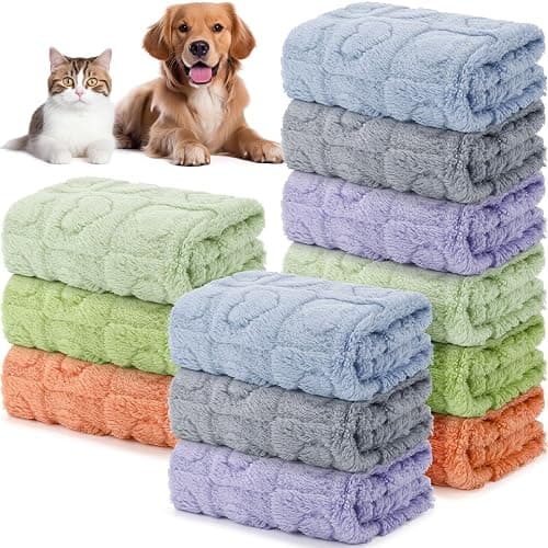 Hahafelt 12 Pcs Soft Fleece Puppy Blankets Pet Blanket for Small Dog Cat Kitten 23 x 16 Inches Washable Fluffy Flannel Blankets for Dogs Pet House Bed (Warm Colors) - Image 1