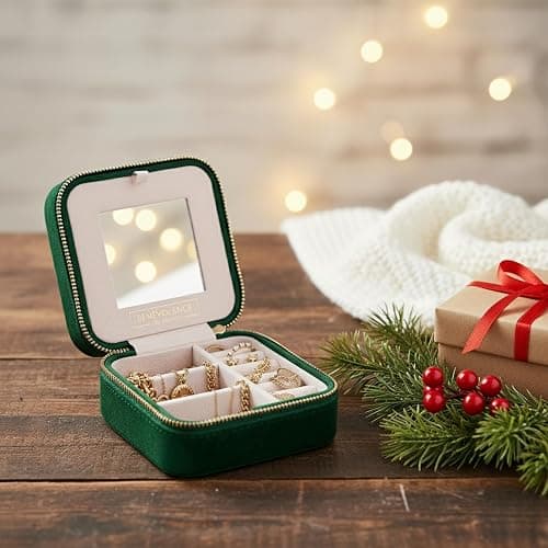 Benevolence LA Plush Velvet Jewelry Box | Travel Jewelry Case Organizer with Mirror | Featured in Oprah's Favorite Things | Best Gifts For Daughter, Girlfriend, Mom | Gifts For Her - Emerald thumbnail 8