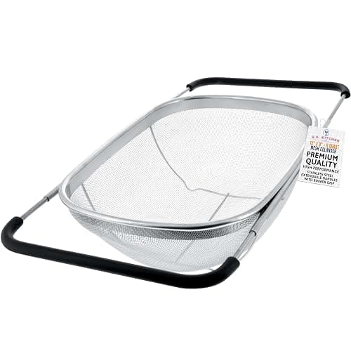 U.S. Kitchen Supply Stainless Steel Colander Strainer - 6-Quart Collapsible Colander with Expandable Rubber Handles - Rectangular Sieve, Fine Mesh Stainless Steel Strainers and Colanders for Kitchen - Image 1