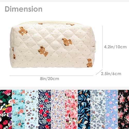 PAZIMIIK Vintage Quilted Makeup Bag Cosmetic Pouch for Brushes Pencils and Travel Make Up Accessories for Women and Girls Bear Beige thumbnail 5