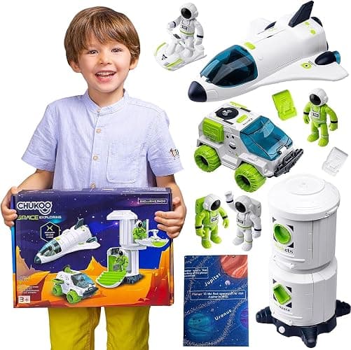 CHUKOO [Upgraded Set] Space Toys for Kids 3 4 5 6 7 8, Space Shuttle with Rocket Ship Toys - 4 Astronauts, Station, & Rover, Spaceship Toy, Rocketship Solar System Playset - Image 1