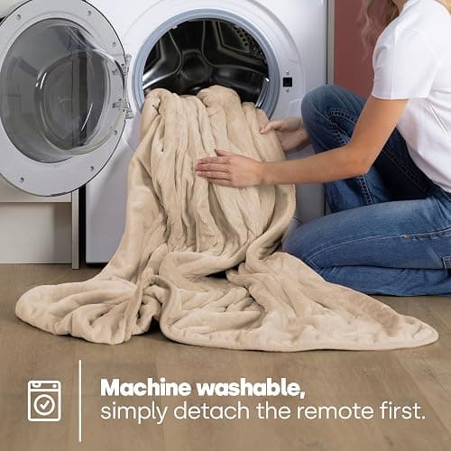 LIVIVO Electric Heated Blanket, 160x130cm – Ultra Soft Fleece Electric Over Blanket Throw with 9 Heat Settings, Timer, Auto Shut-Off – Energy Efficient & Machine Washable - Beige thumbnail 8