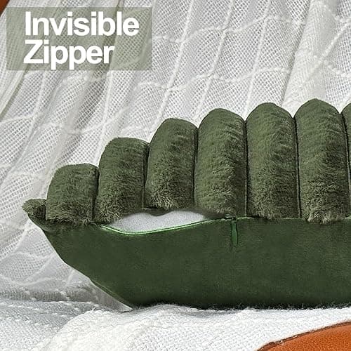 12x20 Throw Pillow Covers Set of 2, Decorative Faux Fur Covers for Bed, Couch Soft Fluffy Pillow Cover with Velvet Back for Living Room, Neutral Home Décor Accent for Sofa - Green - Green - 20" x 12" (Pack of 2) thumbnail 5