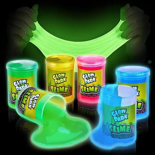 Playbees Glow in The Dark Slime – 6 Pack Neon Party Favors for Kids, Sensory Toy for Boys & Girls Ages 5+, Non-Toxic, Stretchy, Gooey Fun – Birthday, Halloween, Classroom & Treat Bags - Image 1