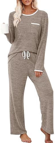 XIEERDUO Womens Pajama Sets Long Sleeve Sleepwear Soft Pjs Lounge Chest Pocket Two Piece Sets For Women - Image 1